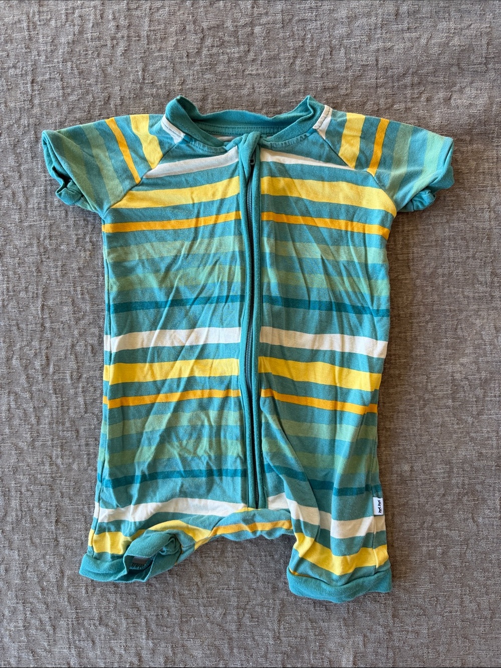 Little Sleepies Teal, Yellow & White Short-Sleeve Zip up Shorty’s
